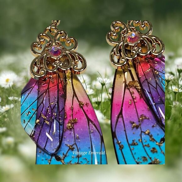 Fairy Butterfly Wings Handmade Earrings Fantasy Nature Magical Insect Witch Bug - Picture 10 of 12